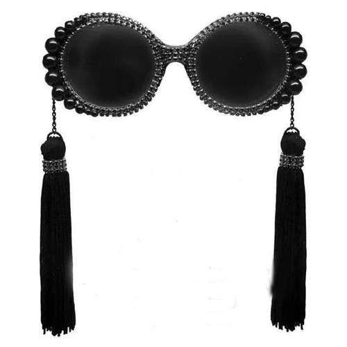 Fashion zwarte zonnebril met tassels.
