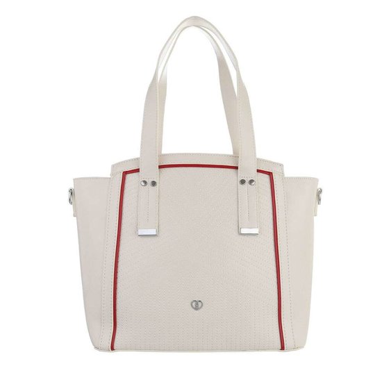 Middelgrote beige schoudertas met details.