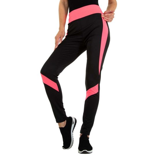 Sportieve zwarte legging met rose lijnenspel.