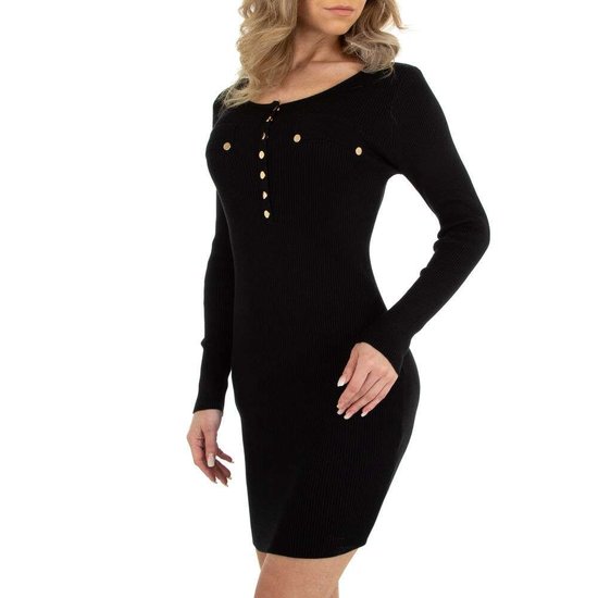 Zwarte ribgebreide bodycon truijurk.
