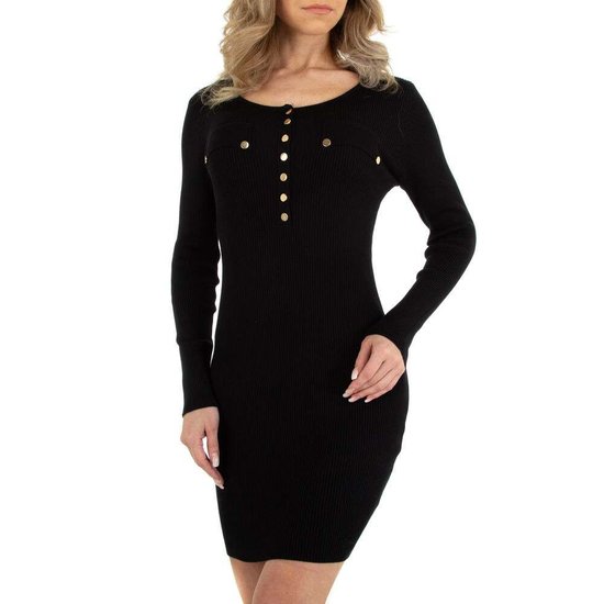 Zwarte ribgebreide bodycon truijurk.