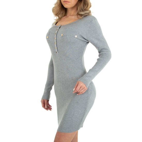 Grijze ribgebreide bodycon truijurk.