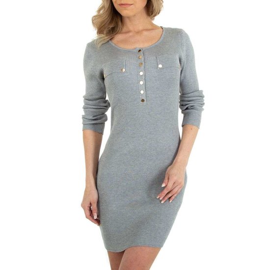 Grijze ribgebreide bodycon truijurk.