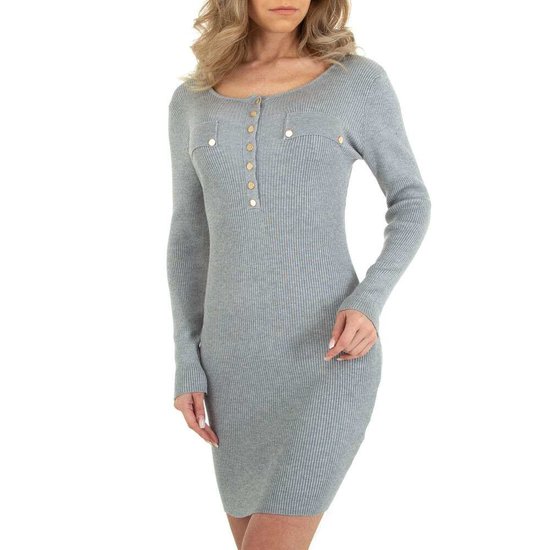 Grijze ribgebreide bodycon truijurk.