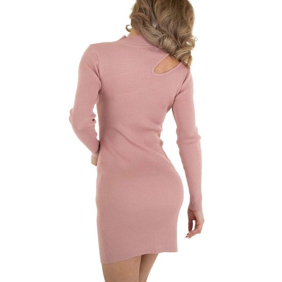 Rose ribgebreide bodycon truijurk met uitsnijding.