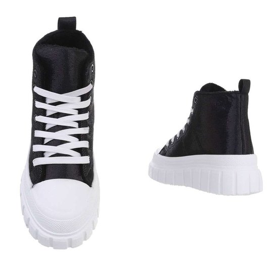 Zwarte hoge textiel shiny sneaker Ulla.