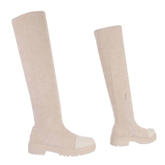 Hoge beige daimen overknee laars Bodine