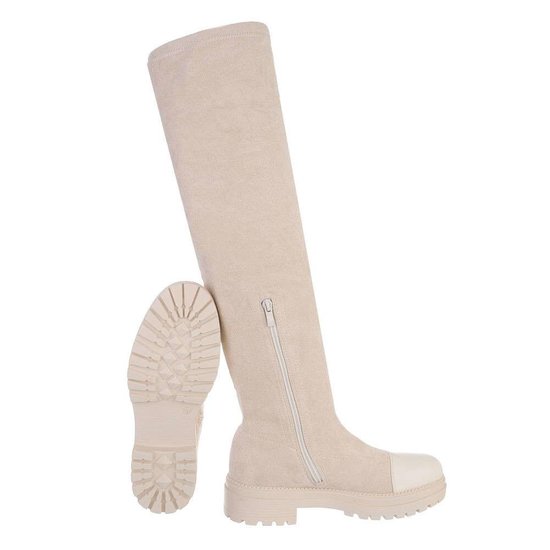 Hoge beige daimen overknee laars Bodine