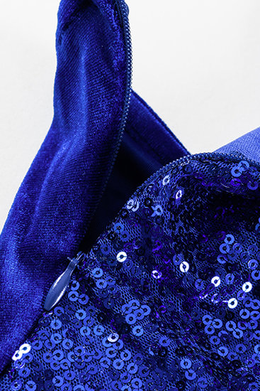 Blauwe elegante mixed midi jurk.