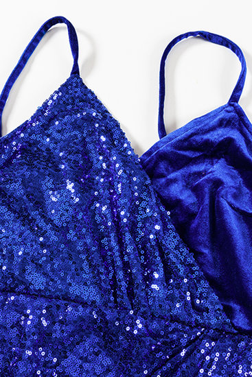Blauwe elegante mixed midi jurk.