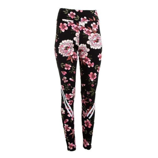 Trendy zwarte legging met rose-mix bloemmotief.