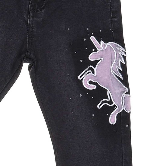 Meisjes zwarte jeans met unicorn.