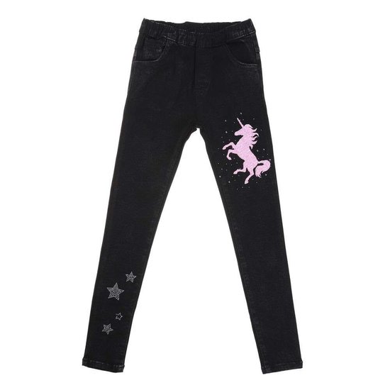 Meisjes zwarte jeans met rose unicorn.