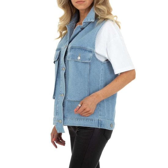 Trendy blue jeans vest zonder mouwen.