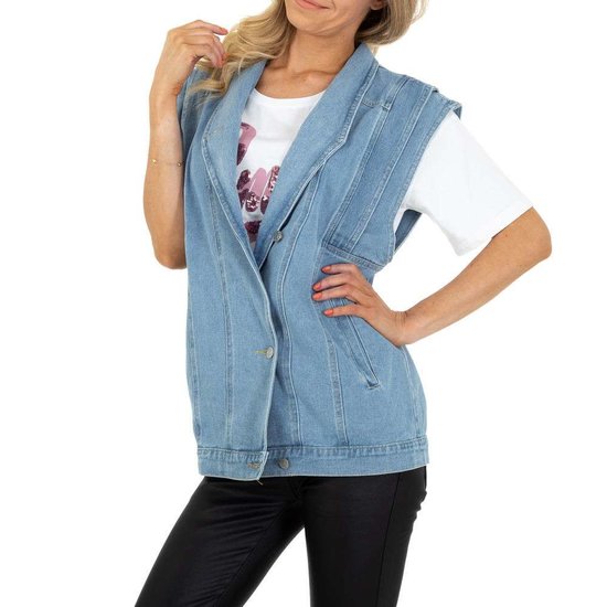 Casual blue jeans vest zonder mouwen.