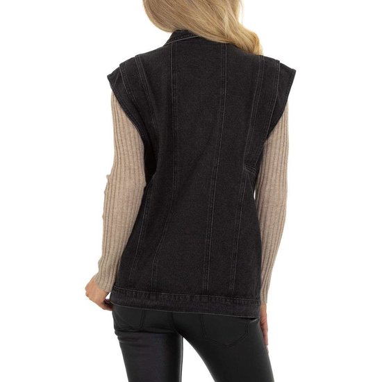 Casual zwarte jeans vest zonder mouwen.