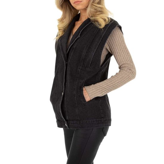 Casual zwarte jeans vest zonder mouwen.