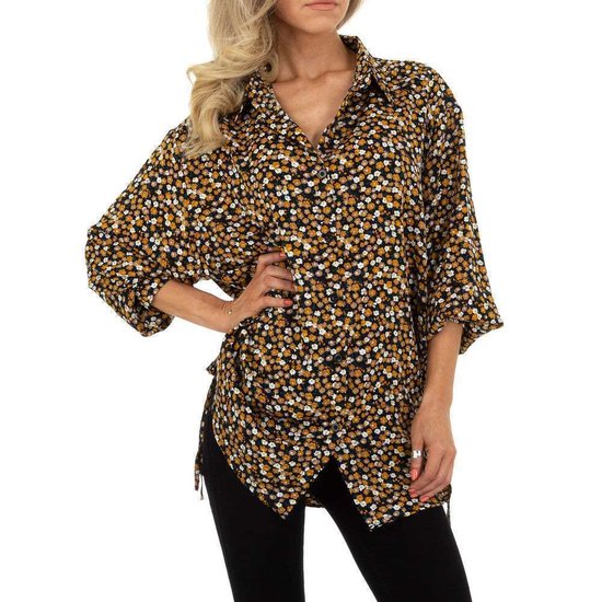 Oversized mixed longblouse met motief.