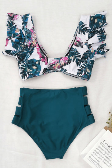 Mixed palm printed bikini.