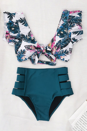 Mixed palm printed bikini.