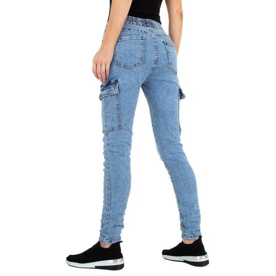 Trendy cargo blue jeans.