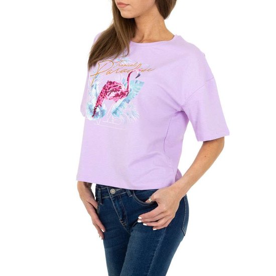 Lila T-shirt met flamingo.