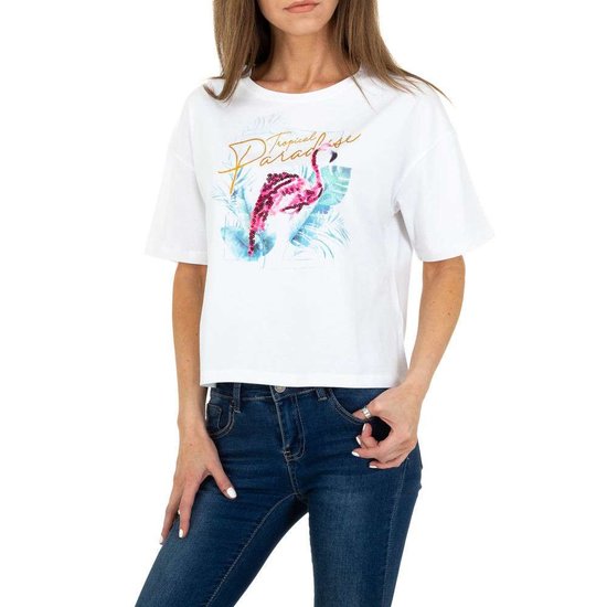 Witte T-shirt met flamingo.