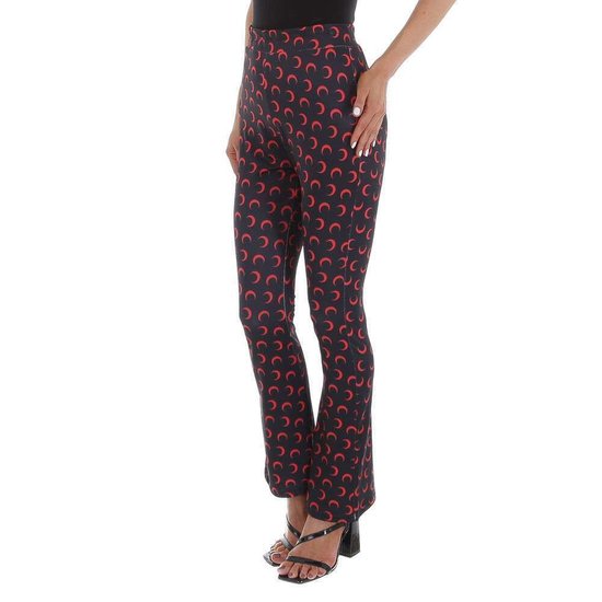 Zwart-rode stretch broek met print.