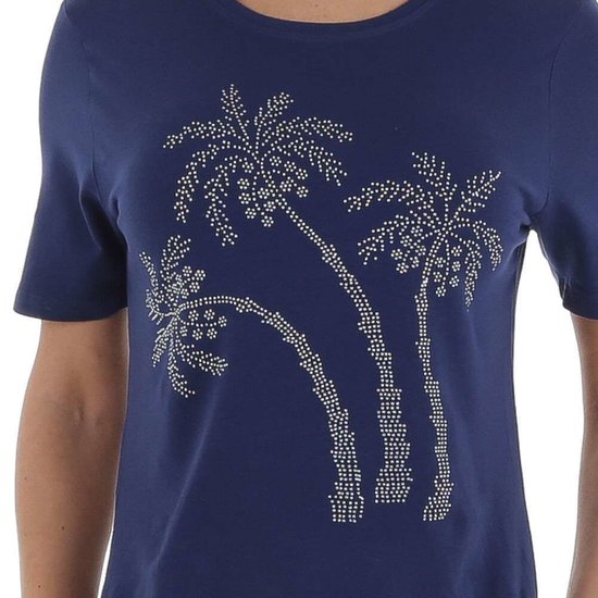 Blauwe T-shirt met palmbomen.