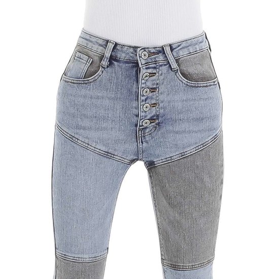 Trendy grijs-licht blauwe skinny jeans met hoge taille.