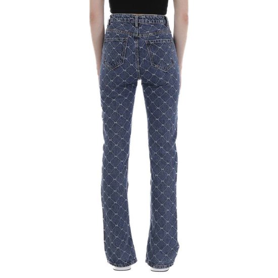 Trendy blauwe straight leg jeans met ruit motief.