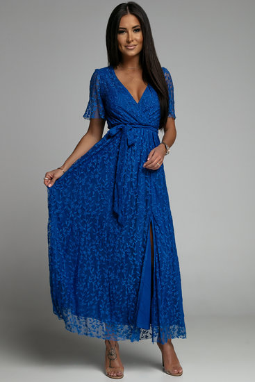 Elegante blauwe maxi jurk in kant.