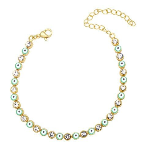 Goldplated armband met groene beads en zirconia steentjes.SOLD OUT
