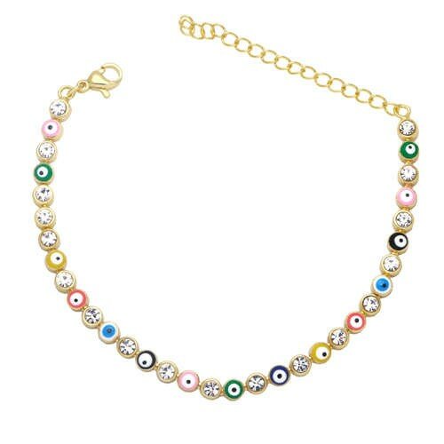 Goldplated armband met multi colour beads en zirconia steentjes.