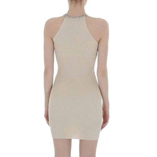 Beige mini bodycon jurk in fijne maille.