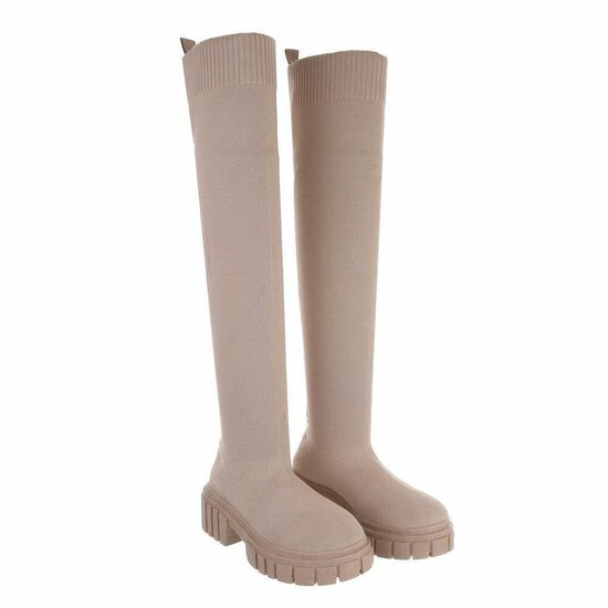 Hoge beige overknee sock laars Carlota.
