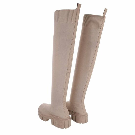 Hoge beige overknee sock laars Carlota.