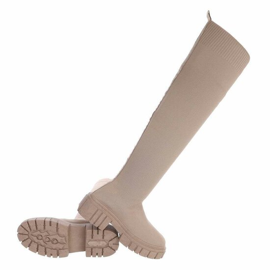 Hoge beige overknee sock laars Carlota.