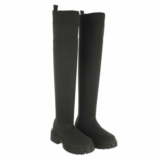 Hoge donker groene overknee sock laars Carlota.