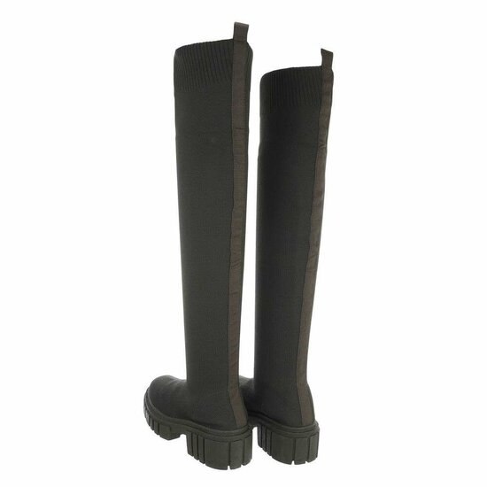 Hoge donker groene overknee sock laars Carlota.