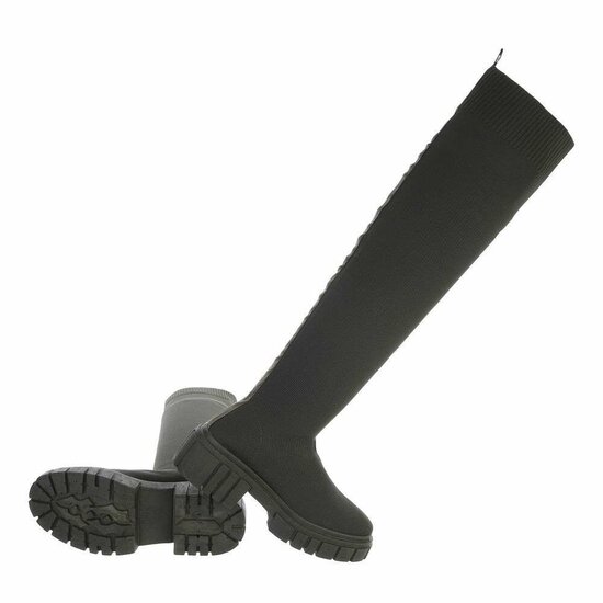 Hoge donker groene overknee sock laars Carlota.
