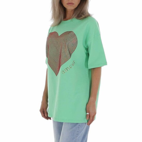 Oversized groene T-shirt met hart.
