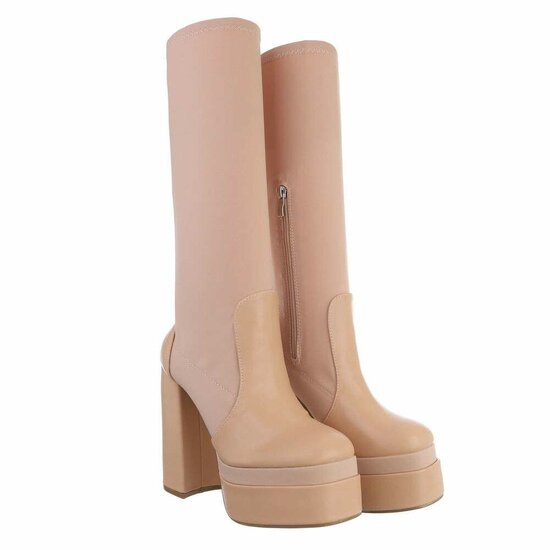Fashion hoge beige mixed textiel laars Almina.