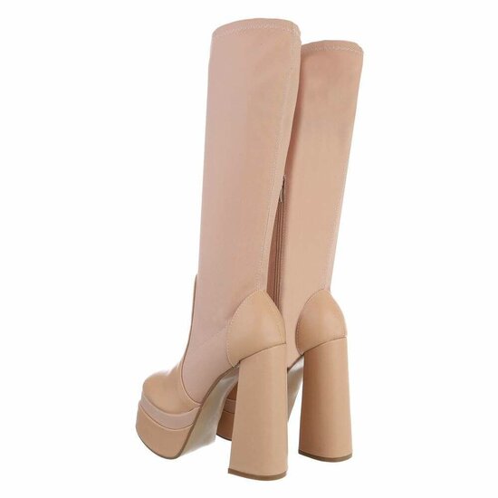 Fashion hoge beige mixed textiel laars Almina.