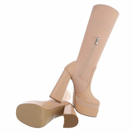 Fashion hoge beige mixed textiel laars Almina.