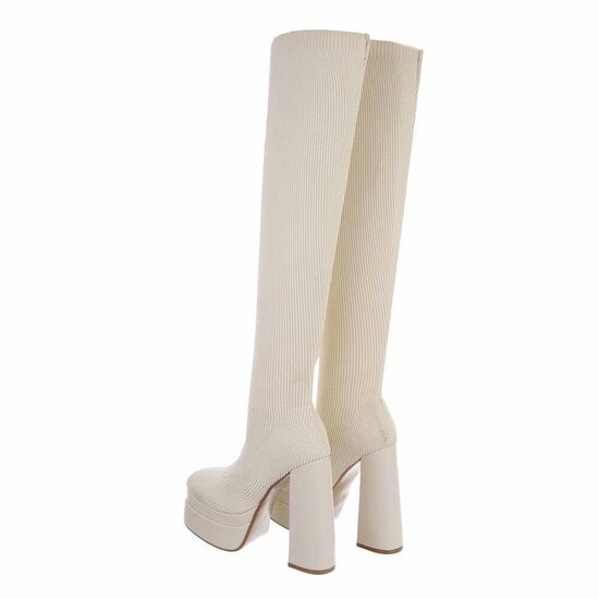 Hoge beige overknee mixed textiel laars Aryana.