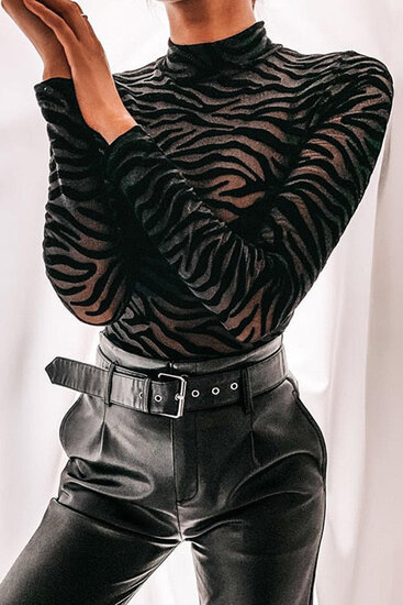 Zwarte bodysuit met zebraprint.