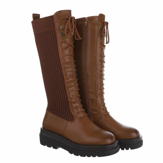 Camelkleurige hoge mix textiel boot Anica.