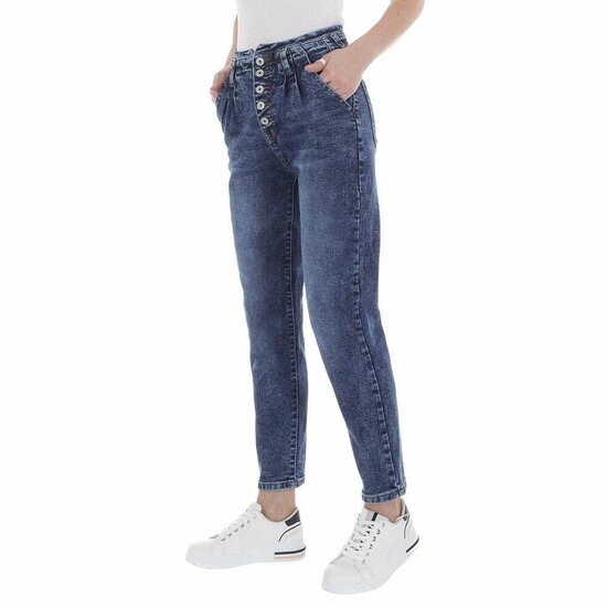 Blauwe relaxed fit pencil jeans broek.