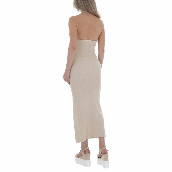 Beige 3/4 bodycon jurk met split.